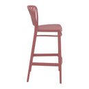 ZAP Portofino 75 bar stool with Marsala-colored upholstered seat and wooden legs, shown from the side.