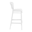 White Portofino 75 Bar Stool by ZAP with sleek modern design and sturdy metal frame, shown from the side angle.