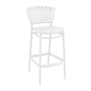 White Portofino 75 Bar Stool by ZAP featuring a sleek, modern design with a cushioned seat and sturdy metal legs.