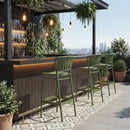 Green Portofino 75 Bar Stool by ZAP featuring a modern square seat and sleek metal legs.