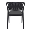 Black Portofino stacking side chair by ZAP with a sleek, modern design and a curved backrest.