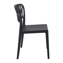 Black Portofino stacking side chair by ZAP with a modern design and wooden legs, shown from a side angle.