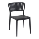 Black Portofino stacking side chair by ZAP with sleek, modern design and curved backrest, suitable for dining or casual seating.
