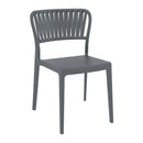 Dark grey ZAP Portofino stacking side chair with sleek, modern design and wooden legs.