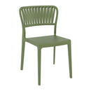 Olive green Portofino stacking side chair by ZAP with a modern, sleek design and wooden legs.