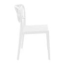 White ZAP Portofino stacking side chair with sleek design and wooden legs, shown from the side.