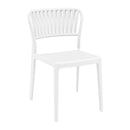 White Portofino stacking side chair by ZAP with a sleek, modern design and curved backrest for stylish seating.
