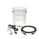 Dynamic Volta round pop-up power unit with 4 sockets and wireless charger, 120mm diameter, designed for convenient charging solutions.