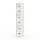 White Qube Locker by Dynamic, 1800mm high, with multiple compartments and sleek modern design.