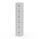 Gray Qube Locker by Dynamic, 1800mm high, with multiple compartments and secure locking mechanism, shown in a well-lit storage setting.