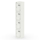 White Qube Locker by Dynamic, 1800mm tall, with multiple compartments and a sturdy metal frame.
