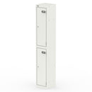 White Qube Locker by Dynamic, 1800mm high, with multiple compartments and secure doors, designed for organized storage.
