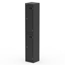 Black Qube Locker by Dynamic, 1800mm high, with multiple compartments and secure doors, suitable for storage and organization.
