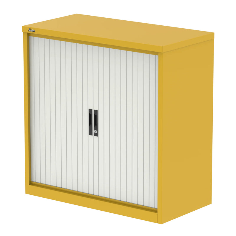 QUBE Tambour Cupboard - Lemon Yellow & Satin White - NWOF