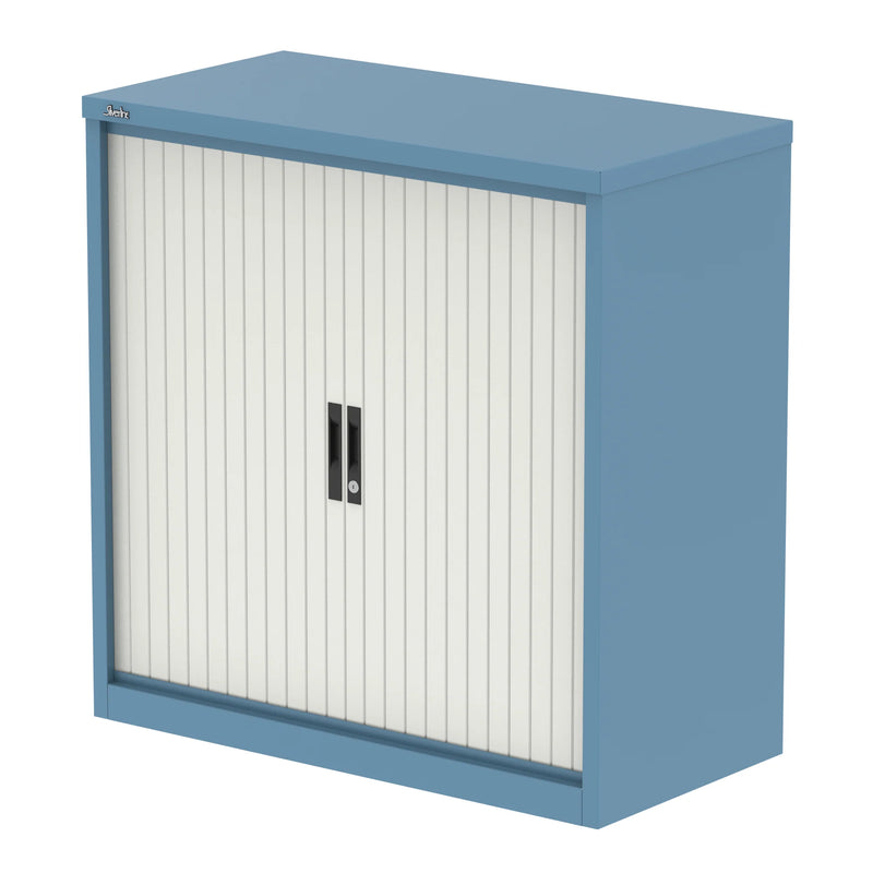 QUBE Tambour Cupboard - Pastel Blue & Satin White - NWOF