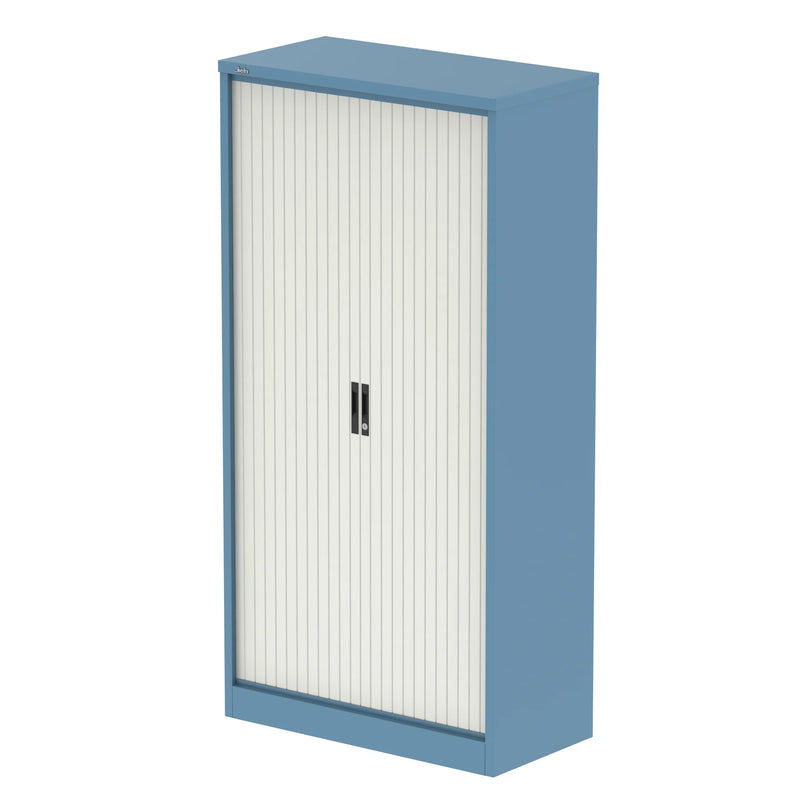 QUBE Tambour Cupboard - Pastel Blue & Satin White - NWOF