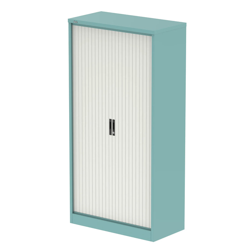 QUBE Tambour Cupboard - Pastel Turquoise & Satin White - NWOF
