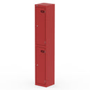 Red Qube Locker by Dynamic, 1800mm high with multiple compartments, designed for secure storage and organization.