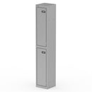 Silver Qube Locker by Dynamic, 1800mm high, showing a sleek, modern storage locker with multiple compartments.