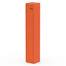 Dynamic Qube Locker 1800mm high in Sienna Orange, showing a sturdy metal storage locker with ventilation panels and secure locking mechanism.