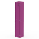 Dynamic Qube Locker in traffic purple, 1800mm high, with multiple compartments and modern design for secure storage.