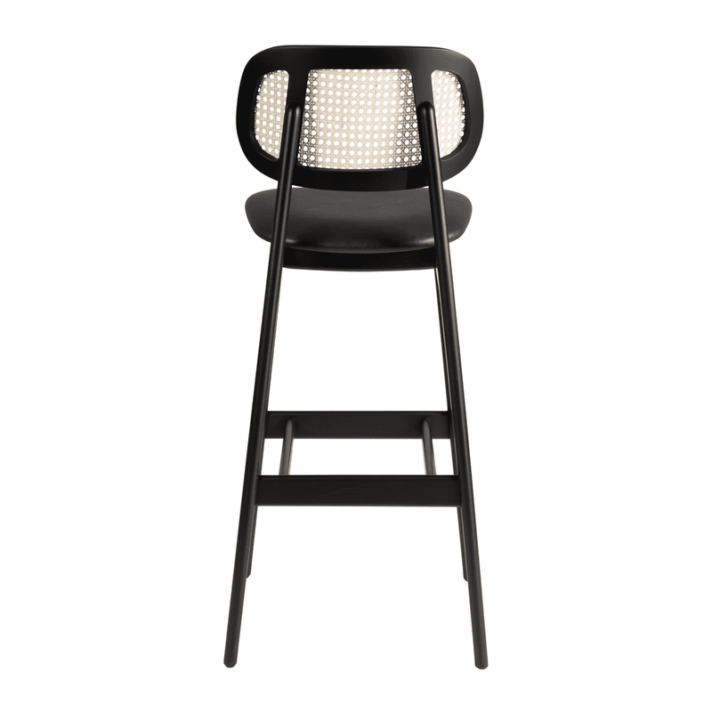 Relish Bar Stool - Satin Black With Natural Cane Back & Lascari Seat Pad - NWOF