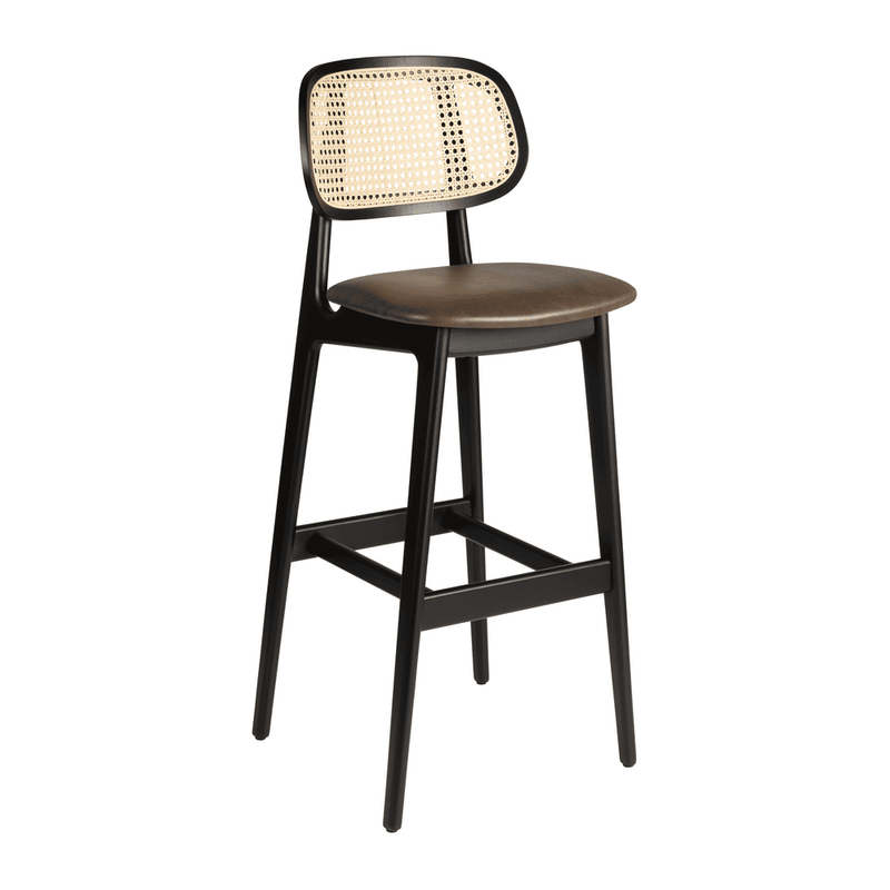 Relish Bar Stool - Satin Black With Natural Cane Back & Lascari Seat Pad - NWOF