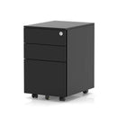 Black steel mobile pedestal with three drawers from Dynamic, featuring a sturdy base and modern design for office storage.