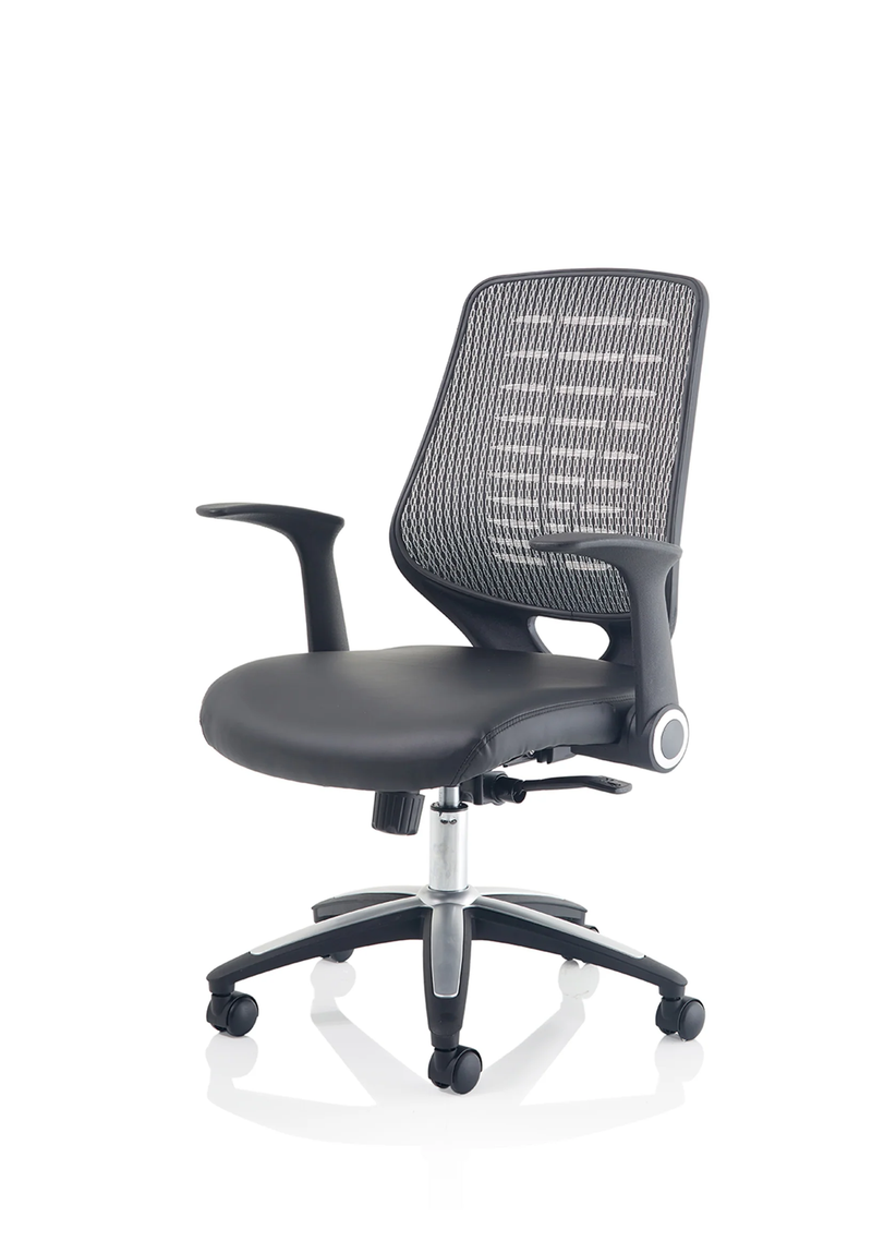 Relay Task Operator Chair Leather Seat Silver Back With Arms - NWOF