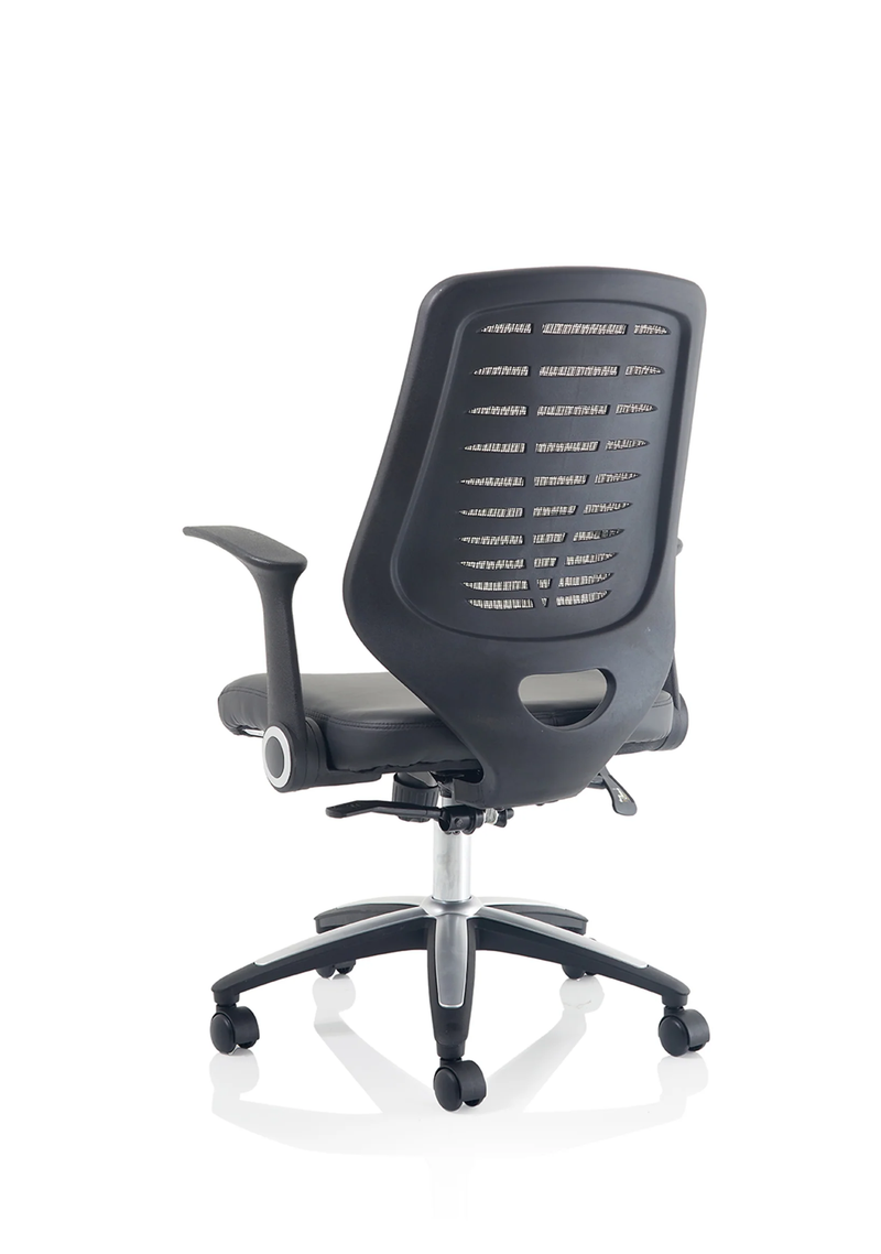 Relay Task Operator Chair Leather Seat Silver Back With Arms - NWOF