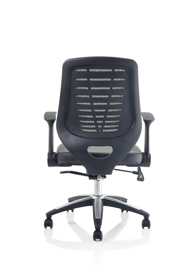 Relay Task Operator Chair Leather Seat Silver Back With Arms - NWOF