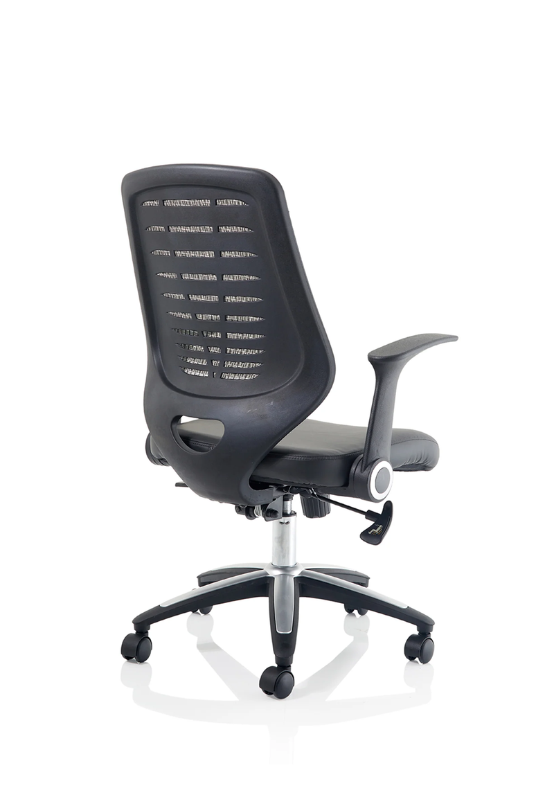 Relay Task Operator Chair Leather Seat Silver Back With Arms - NWOF