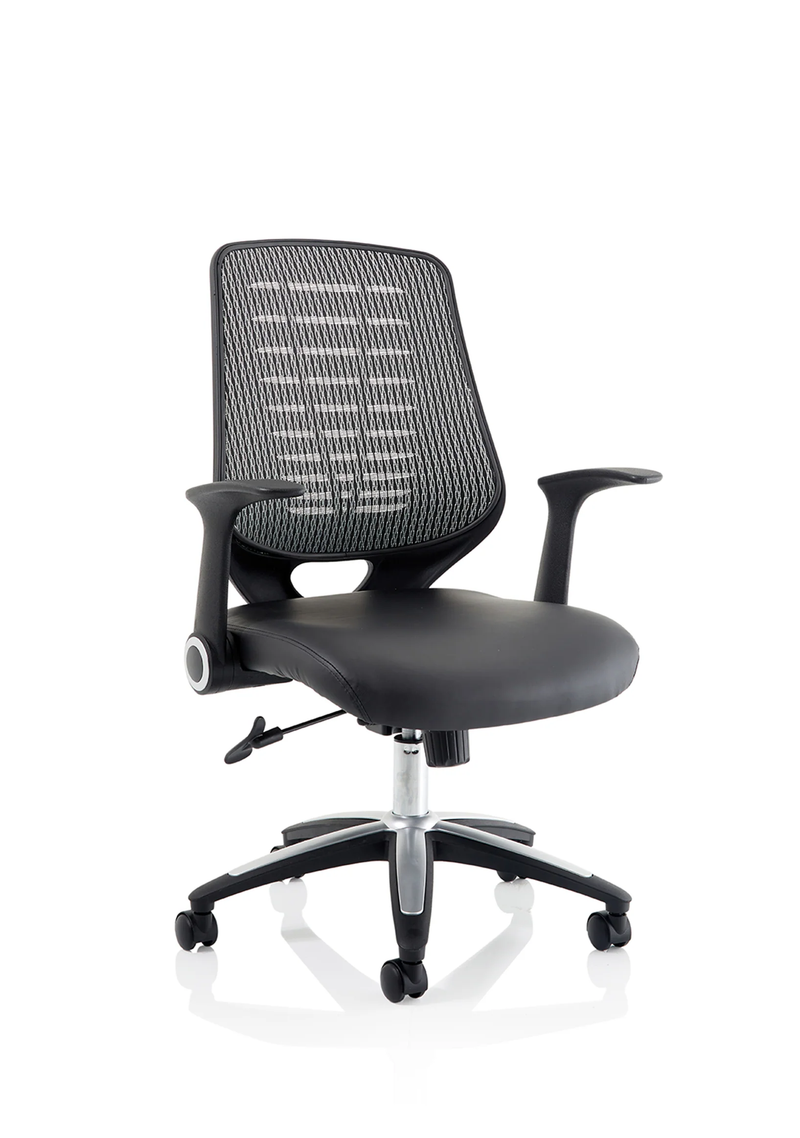 Relay Task Operator Chair Leather Seat Silver Back With Arms - NWOF