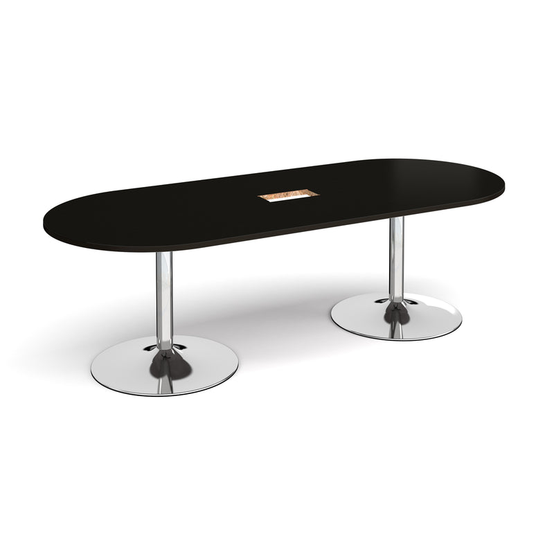 Trumpet Base Radial End Boardroom Table With Central Cut-Out 2400mm x 1000mm - Black - NWOF