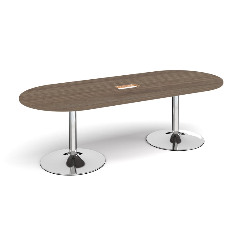 Trumpet Base Radial End Boardroom Table With Central Cut-Out 2400mm x 1000mm - Barcelona Walnut - NWOF