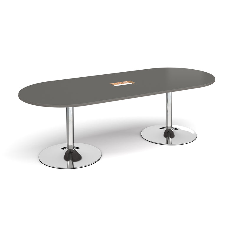 Trumpet Base Radial End Boardroom Table With Central Cut-Out 2400mm x 1000mm - Onyx Grey - NWOF