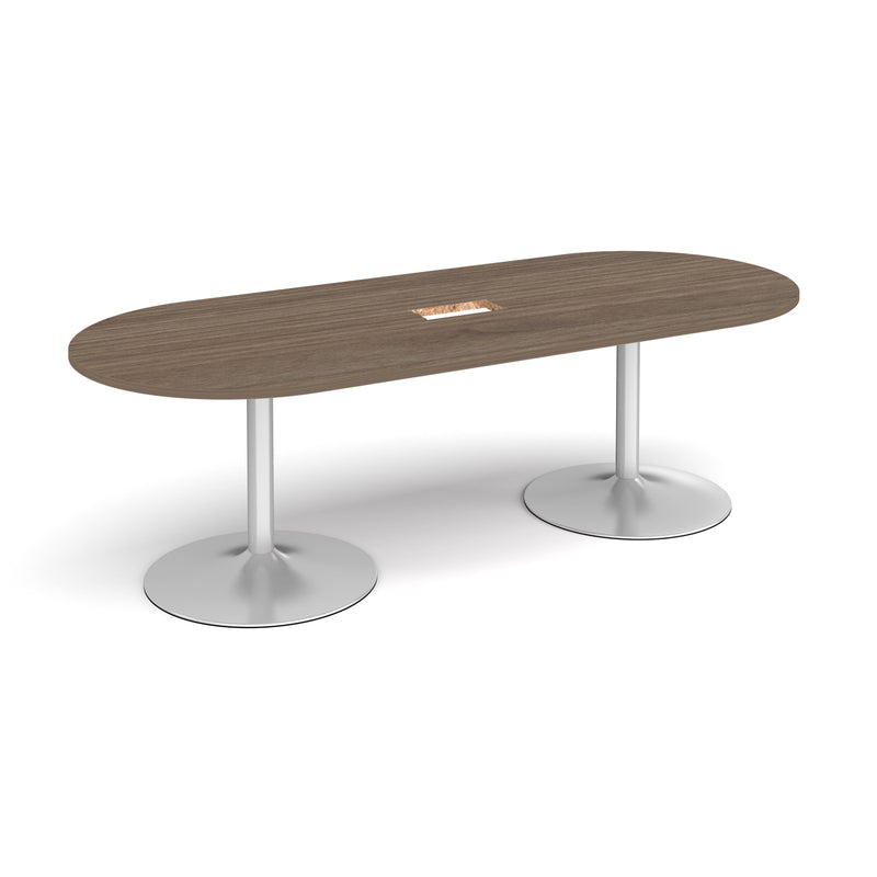 Trumpet Base Radial End Boardroom Table With Central Cut-Out 2400mm x 1000mm - Barcelona Walnut - NWOF