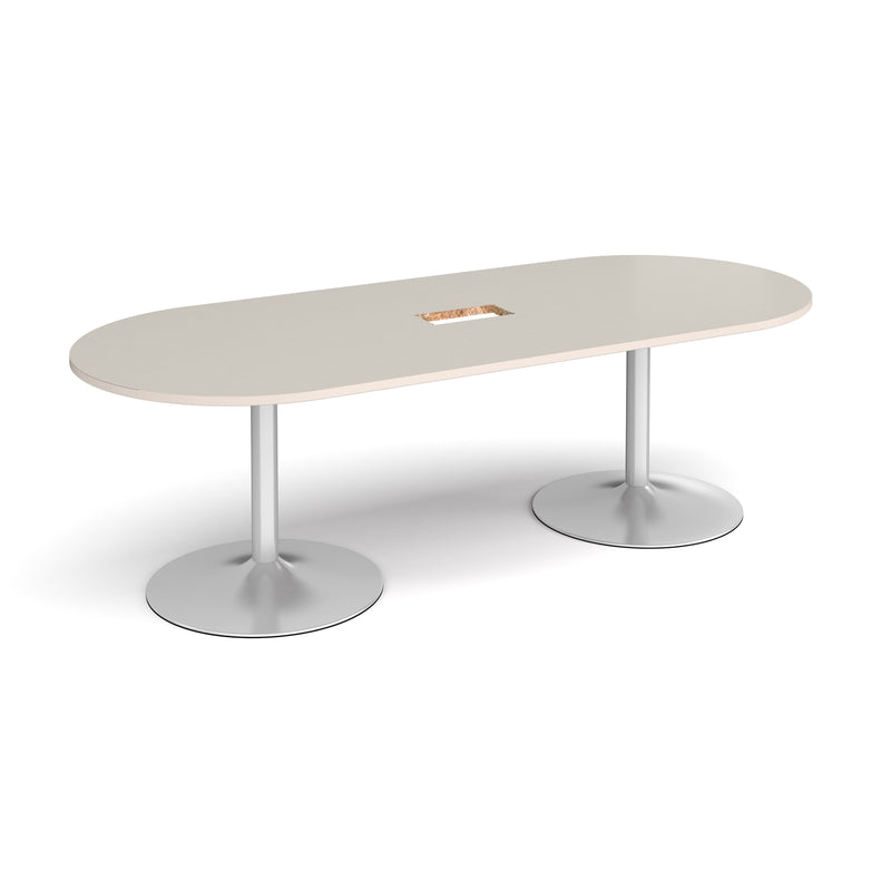 Trumpet Base Radial End Boardroom Table With Central Cut-Out 2400mm x 1000mm - Light Grey - NWOF