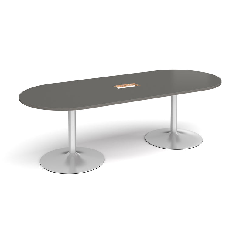 Trumpet Base Radial End Boardroom Table With Central Cut-Out 2400mm x 1000mm - Onyx Grey - NWOF