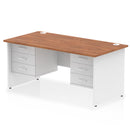 Impulse 1600mm Panel End Straight Desk With Two Fixed Pedestals - Walnut