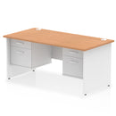 Impulse 1600mm Panel End Straight Desk With Two Fixed Pedestals - Oak