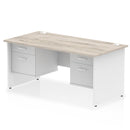 Impulse 1600mm Panel End Straight Desk With Two Fixed Pedestals - Grey Oak