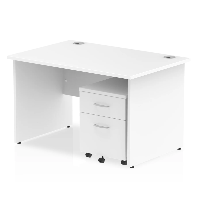 Impulse Panel End Straight Desk With 2 Drawer Mobile Pedestal - White - NWOF