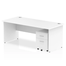 Impulse Panel End Straight Desk With 2 Drawer Mobile Pedestal - White - NWOF