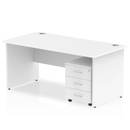 Impulse Panel End Straight Desk With 3 Drawer Mobile Pedestal - White - NWOF