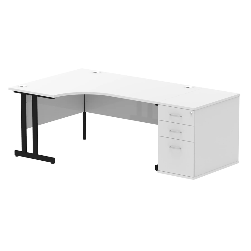 Impulse Crescent Desk With 800mm Deep Desk High Pedestal Bundle - White - NWOF