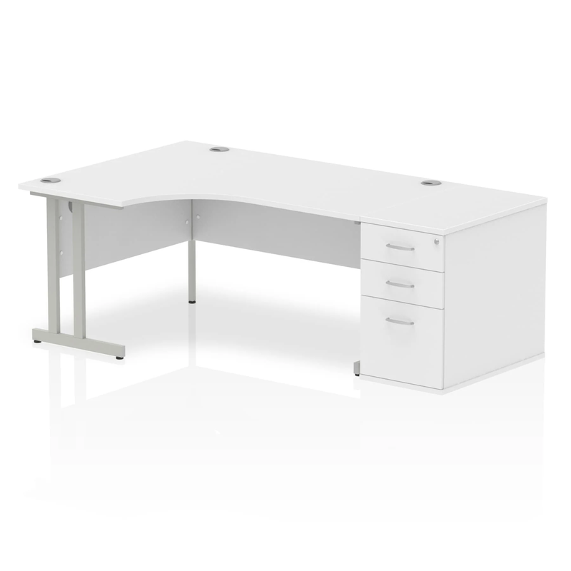 Impulse Crescent Desk With 800mm Deep Desk High Pedestal Bundle - White - NWOF