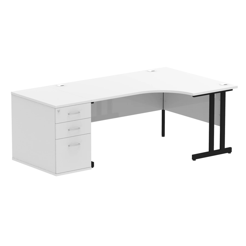 Impulse Crescent Desk With 800mm Deep Desk High Pedestal Bundle - White - NWOF