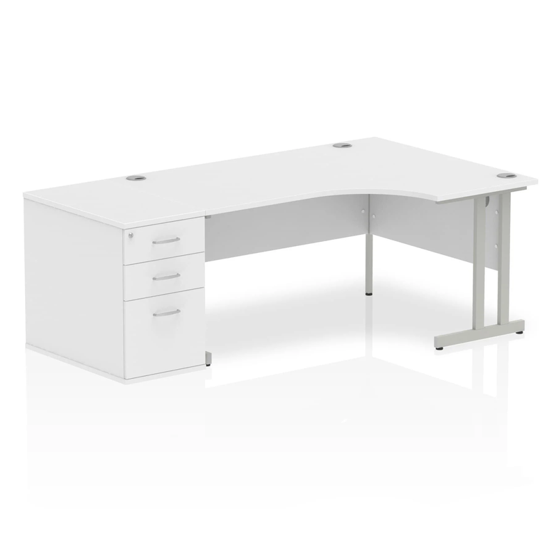 Impulse Crescent Desk With 800mm Deep Desk High Pedestal Bundle - White - NWOF