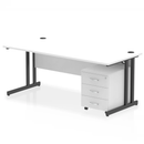 Impulse Cantilever Straight Desk With 3 Drawer Mobile Pedestal - White - NWOF